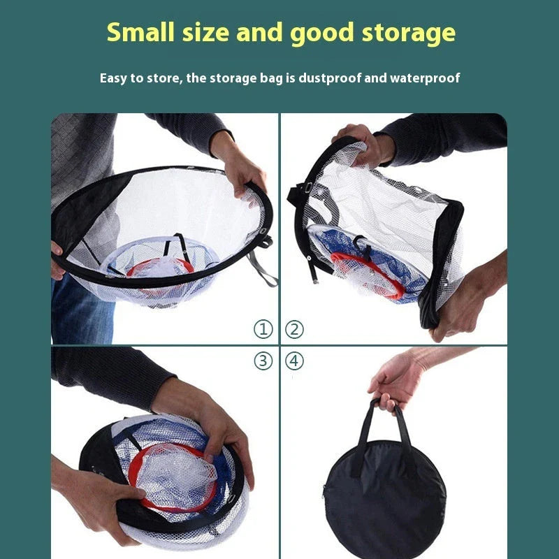 Foldable golf practice net made of premium nylon material for indoor and outdoor use