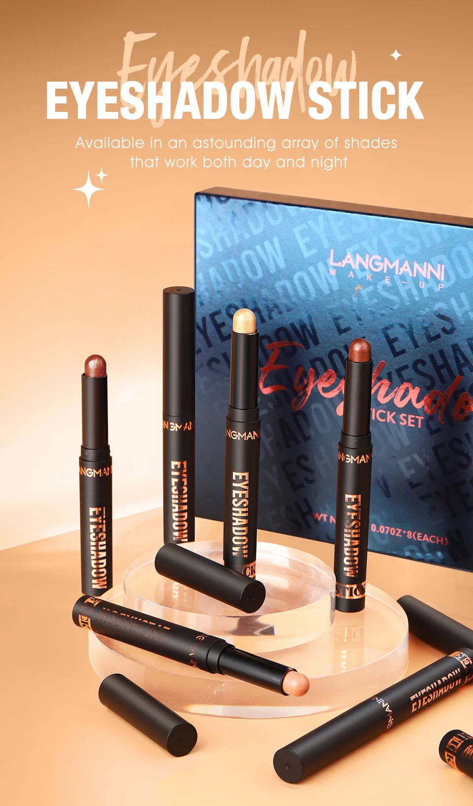 Premium 8-Colour Eye Shadow Stick Palette with Smudge-Resistant Formula for Flawless, Long-Lasting Eye Makeup