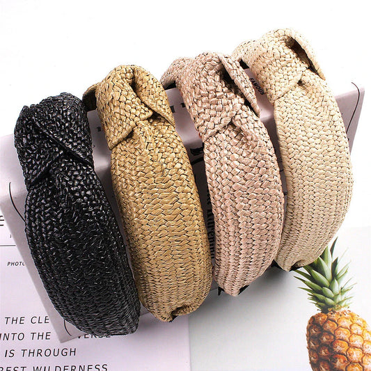 Fashionable solid colour knotted headbands for women, made from high-quality hemp and rubber materials for comfort and style.