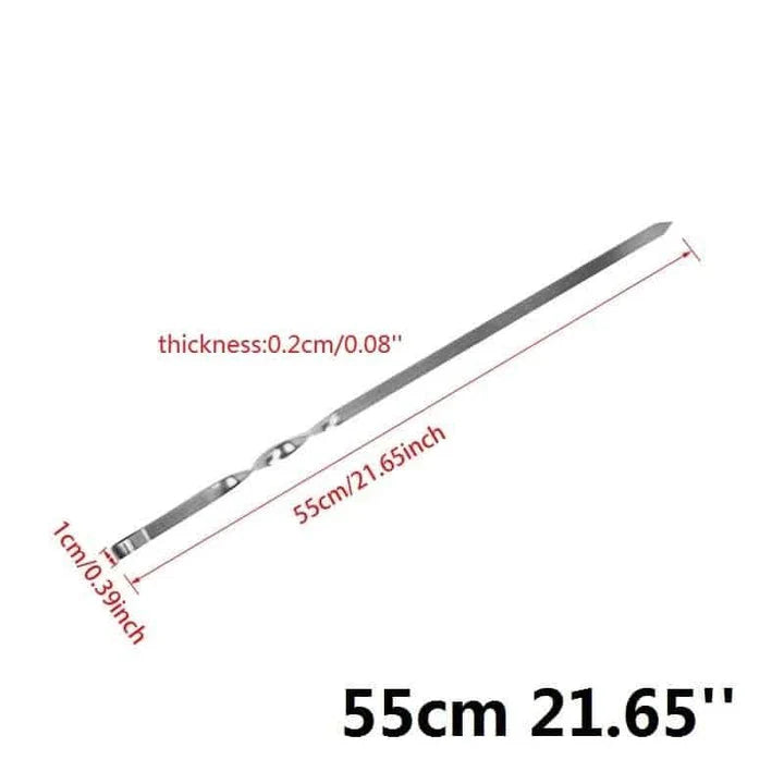 Premium stainless steel BBQ skewers with a flat design for even heat distribution and easy handling