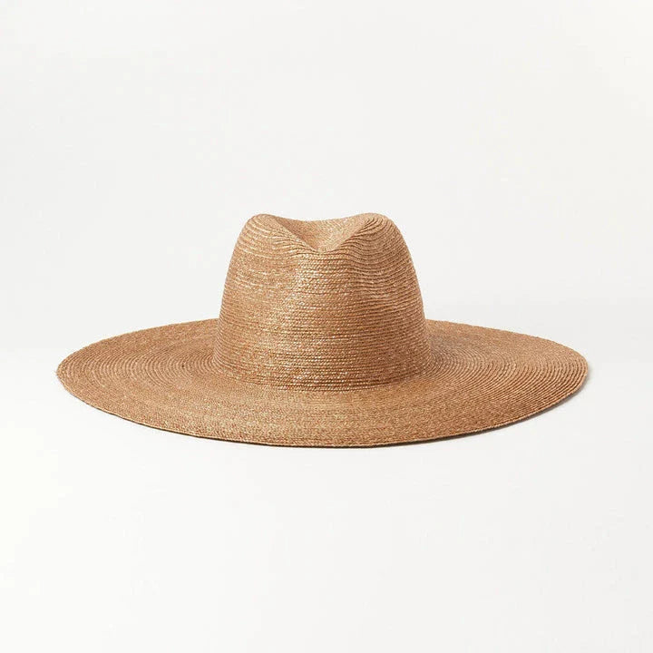 Premium outdoor sun protection straw hat in black, brown, and pinkish colours with a large brim and tie-dye pattern