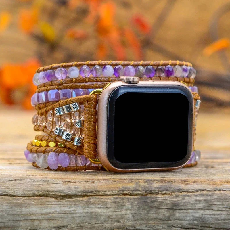 Handcrafted crystal bead watch strap in a bohemian-inspired design