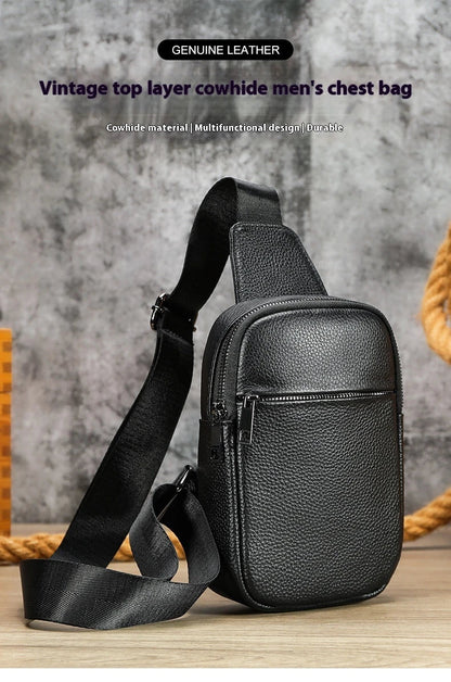 A premium genuine leather crossbody bag with an urban, minimalist design, perfect for everyday use and outdoor adventures.