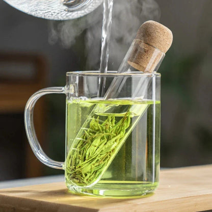 Premium borosilicate glass tea infuser with evenly spaced holes for optimal water flow and flavour extraction