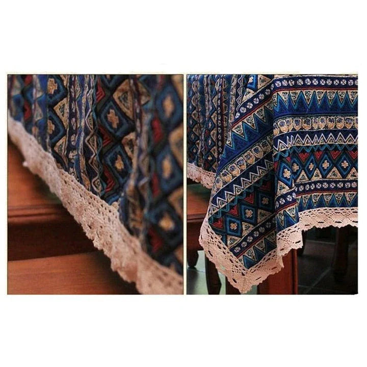 Elegant Bohemian-inspired dining tablecloth with intricate jacquard weave pattern in red colour