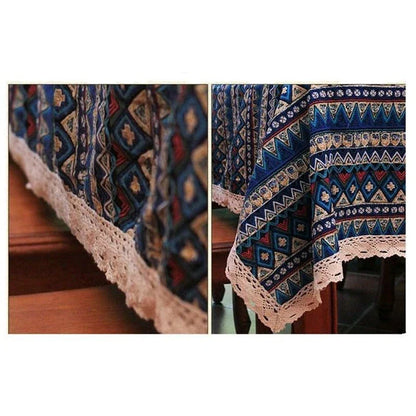 Elegant Bohemian-inspired dining tablecloth with intricate jacquard weave pattern in red colour