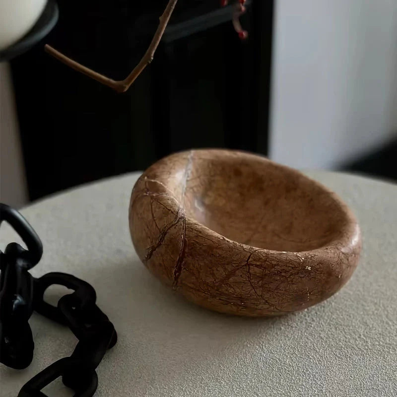 Rainforest Brown Marble Bowl - Unique Nested Design, Durable Marble Construction, Versatile Functionality for Serving, Display, and Decor
