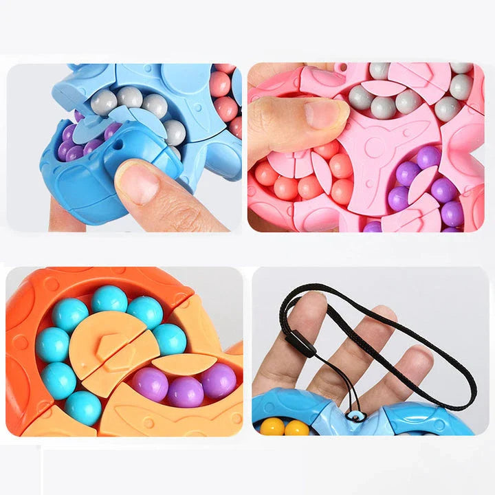 Colourful rotating puzzle cube designed to boost IQ, enhance concentration, and provide stress relief for children and adults.
