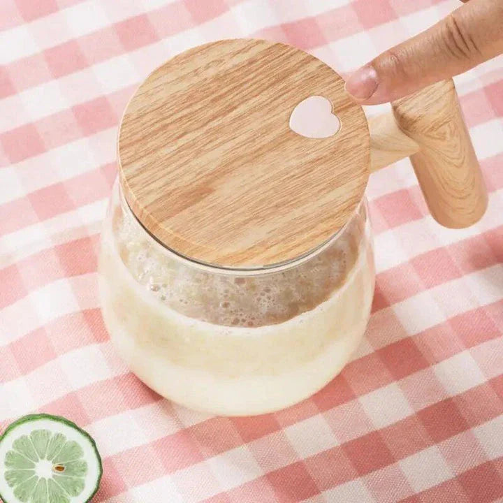 Premium Electric Self-Stirring Coffee Mug with sustainable bamboo construction and powerful electric stirrer for effortless drink preparation