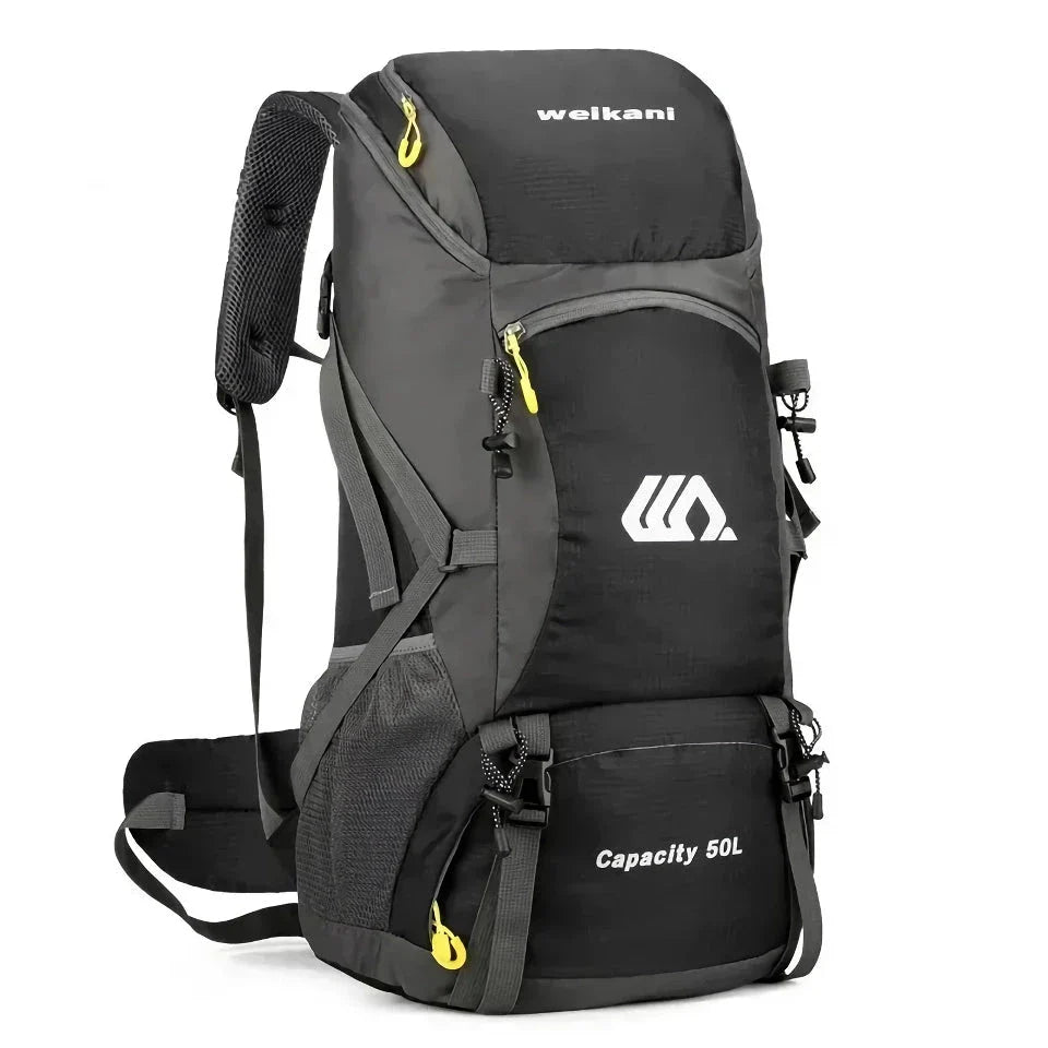 Premium 50L waterproof backpack with hydration system, shoe compartment, and reflective safety features for outdoor adventures