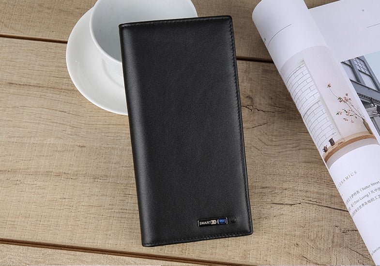 Premium large capacity anti-loss business leather clutch wallet in black colour