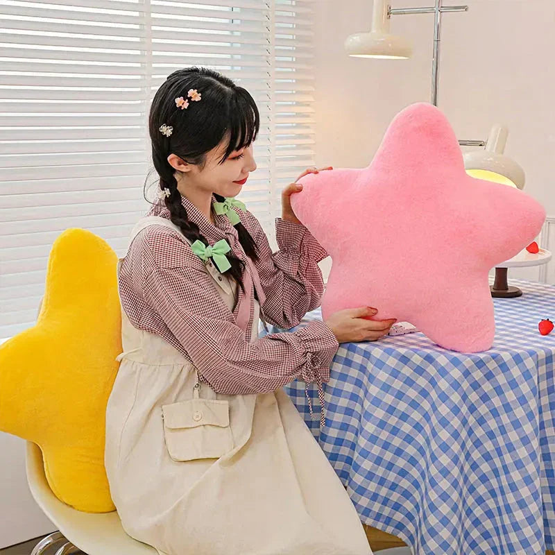 Cosy Star Throw Pillow - Soft, plush pentagon-shaped cushion in yellow, white, and pink colours for home décor and comfort