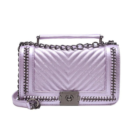Fashionable leather messenger bag with chain strap in a range of vibrant colours, designed for style and functionality