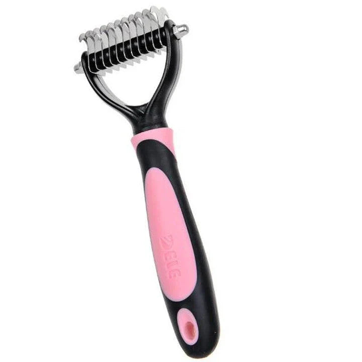 Professional Dog Grooming Comb made with durable stainless steel and comfortable rubber grip for effortless detangling and coat maintenance