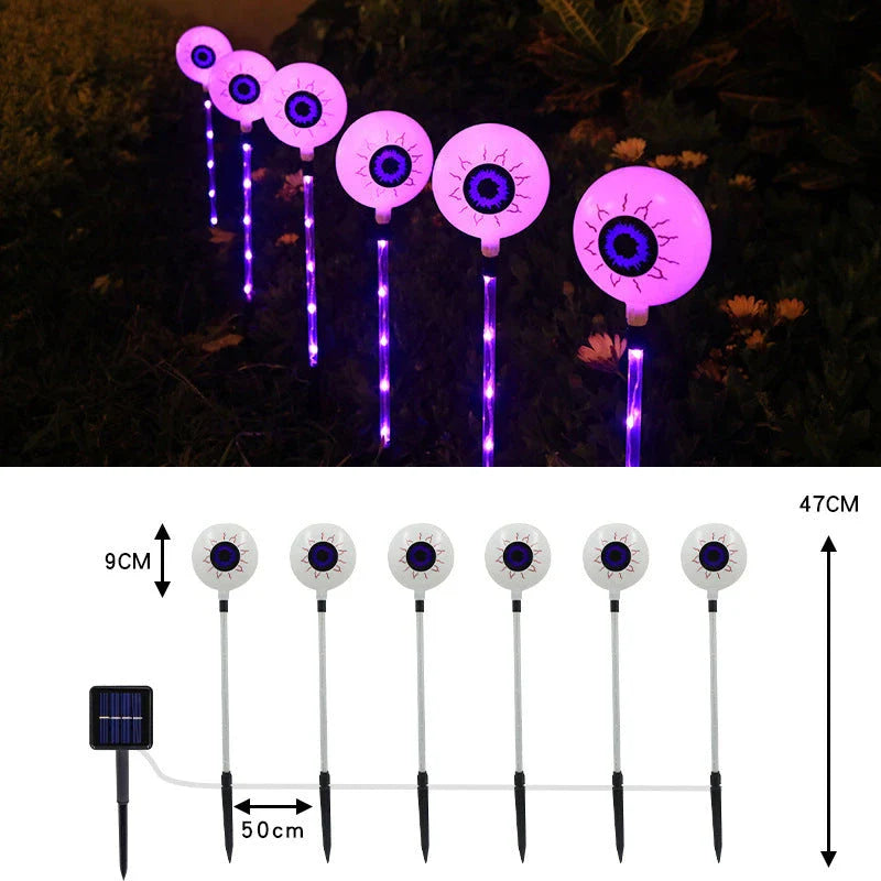 Colourful solar-powered Halloween eyeball garden lamp with weatherproof design