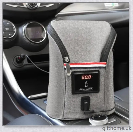 Premium Car USB Baby Bottle Warmer with real-time temperature display, dual-bottle capacity, and compact, portable design for convenient travel.