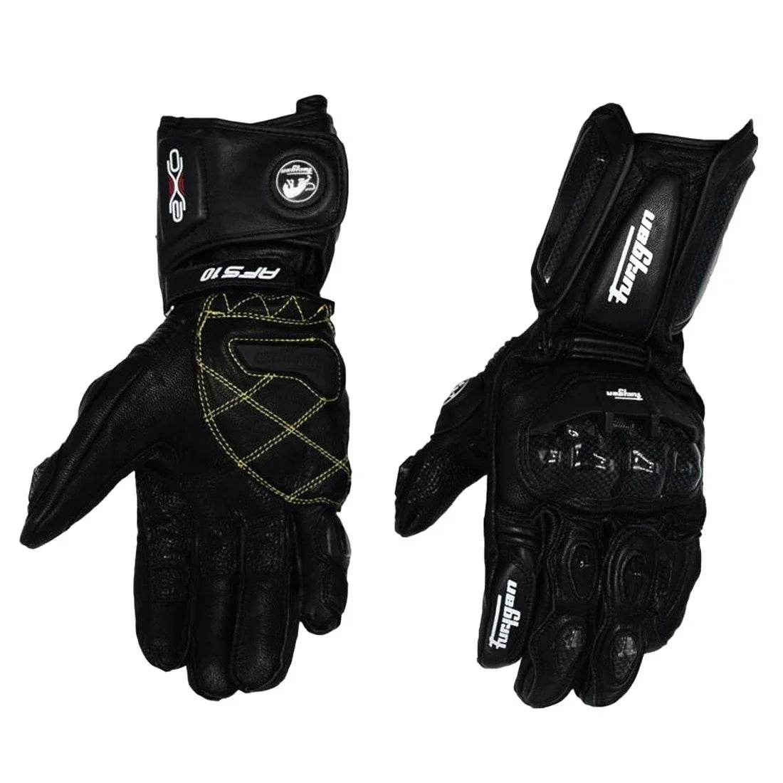 Premium motorcycle gloves made of leather and reinforced with carbon fibre for enhanced protection and breathability