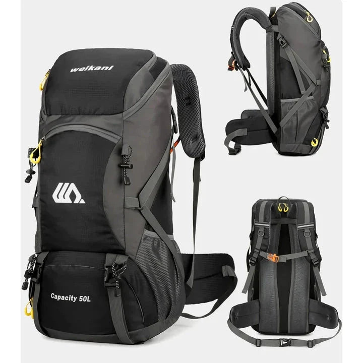 Premium 50L waterproof backpack with hydration system, shoe compartment, and reflective safety features for outdoor adventures