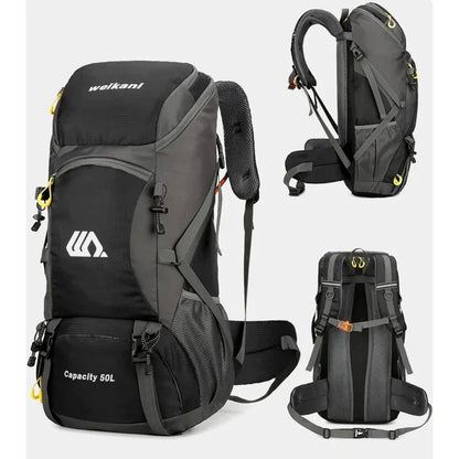 Premium 50L waterproof backpack with hydration system, shoe compartment, and reflective safety features for outdoor adventures