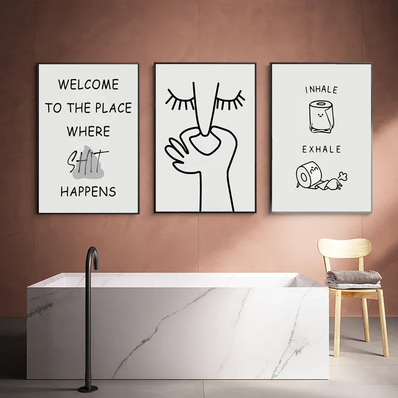 Humorous abstract canvas print with playful design, perfect for adding laughter and style to any bathroom or living space.