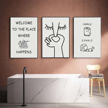 Humorous abstract canvas print with playful design, perfect for adding laughter and style to any bathroom or living space.