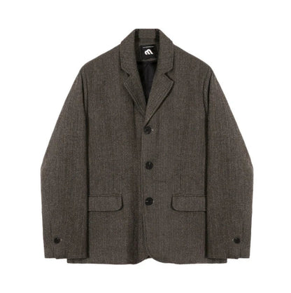 Stylish Korean-inspired relaxed fit premium small jacket in khaki colour with attention to detail