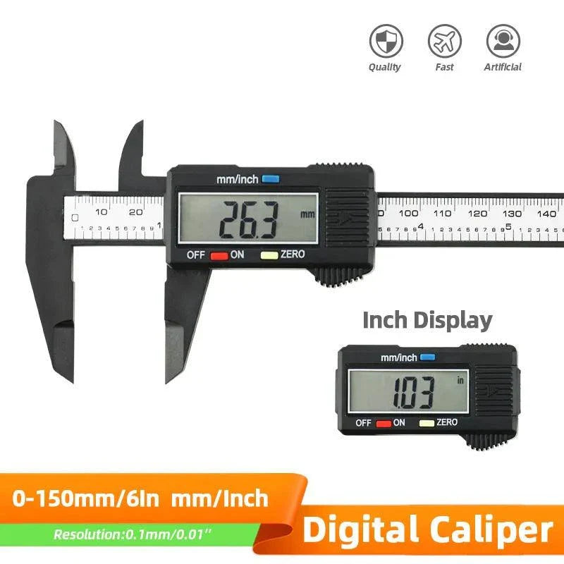 High-Precision Digital Vernier Caliper made of durable carbon fibre with clear LCD display and versatile measuring capabilities