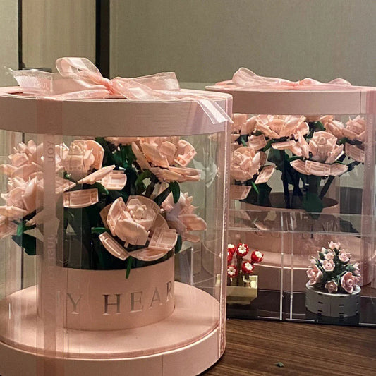 Elegant rose bouquet flower pot with 11 vibrant rose blooms in pink, red, or blue