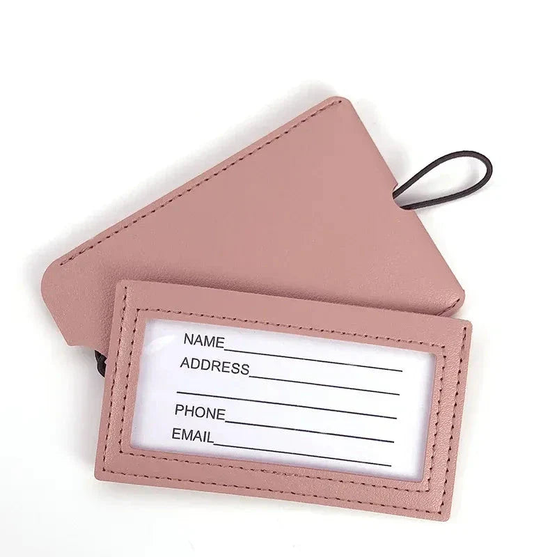 Premium PU leather luggage tags in a vibrant gray colour, with a discreet pull-out information card for easy customization.