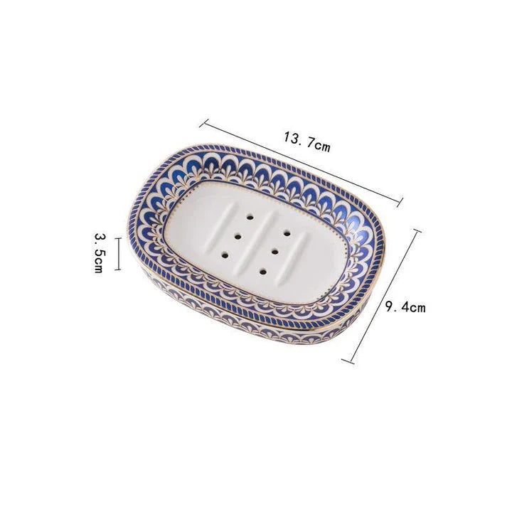 Elegant Nordic gold inlay double layer ceramic soap holder for dry soap and clean countertops