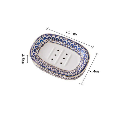 Elegant Nordic gold inlay double layer ceramic soap holder for dry soap and clean countertops