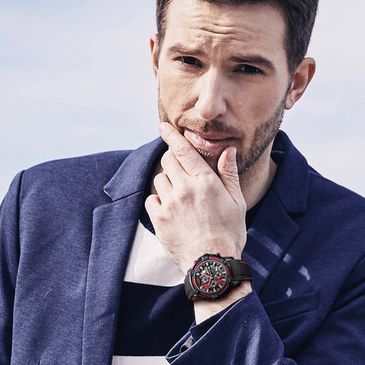 Stylish Men's Skeleton Calendar Timepiece with Large Dial - UK