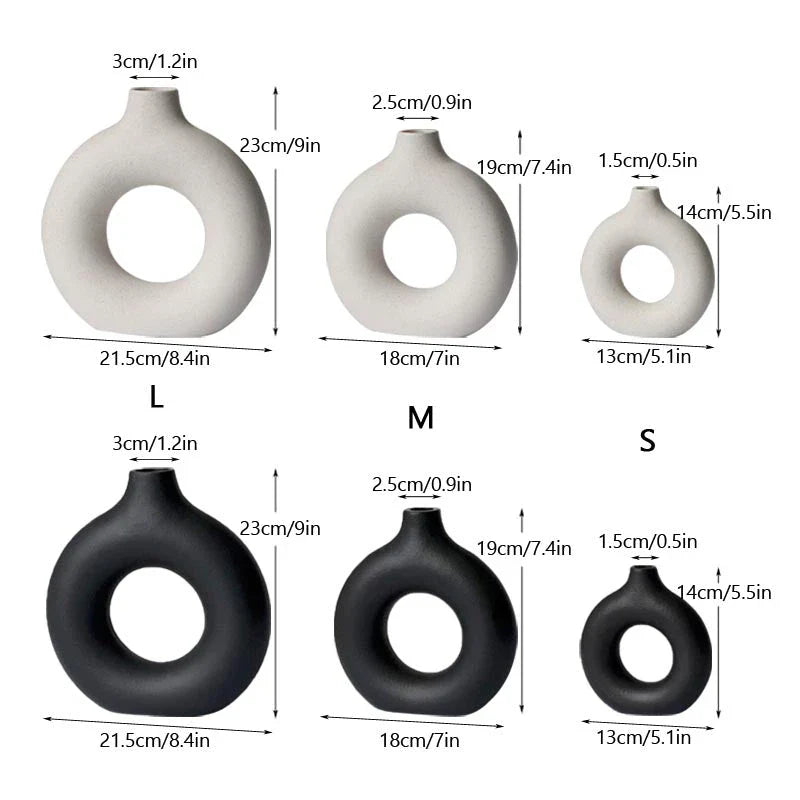 Circular Hollow Ceramic Vase in a minimalist, Nordic-inspired design for elegant home decor