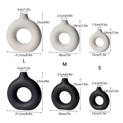 Circular Hollow Ceramic Vase in a minimalist, Nordic-inspired design for elegant home decor