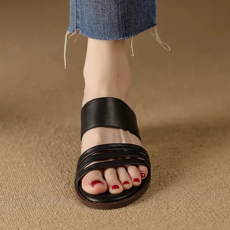 Luxurious high heel leather sandals for women in the UK, featuring a retro-inspired design and premium cow leather construction.