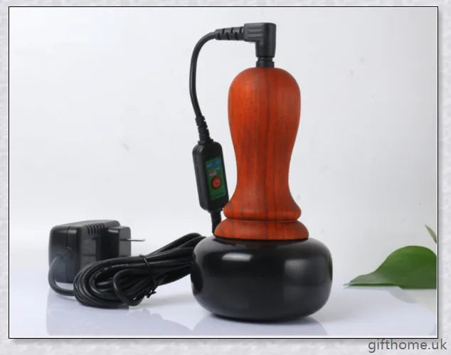 Premium mahogany Bian stone warming moxibustion device with red rosewood accents, designed for traditional Chinese healing practices.