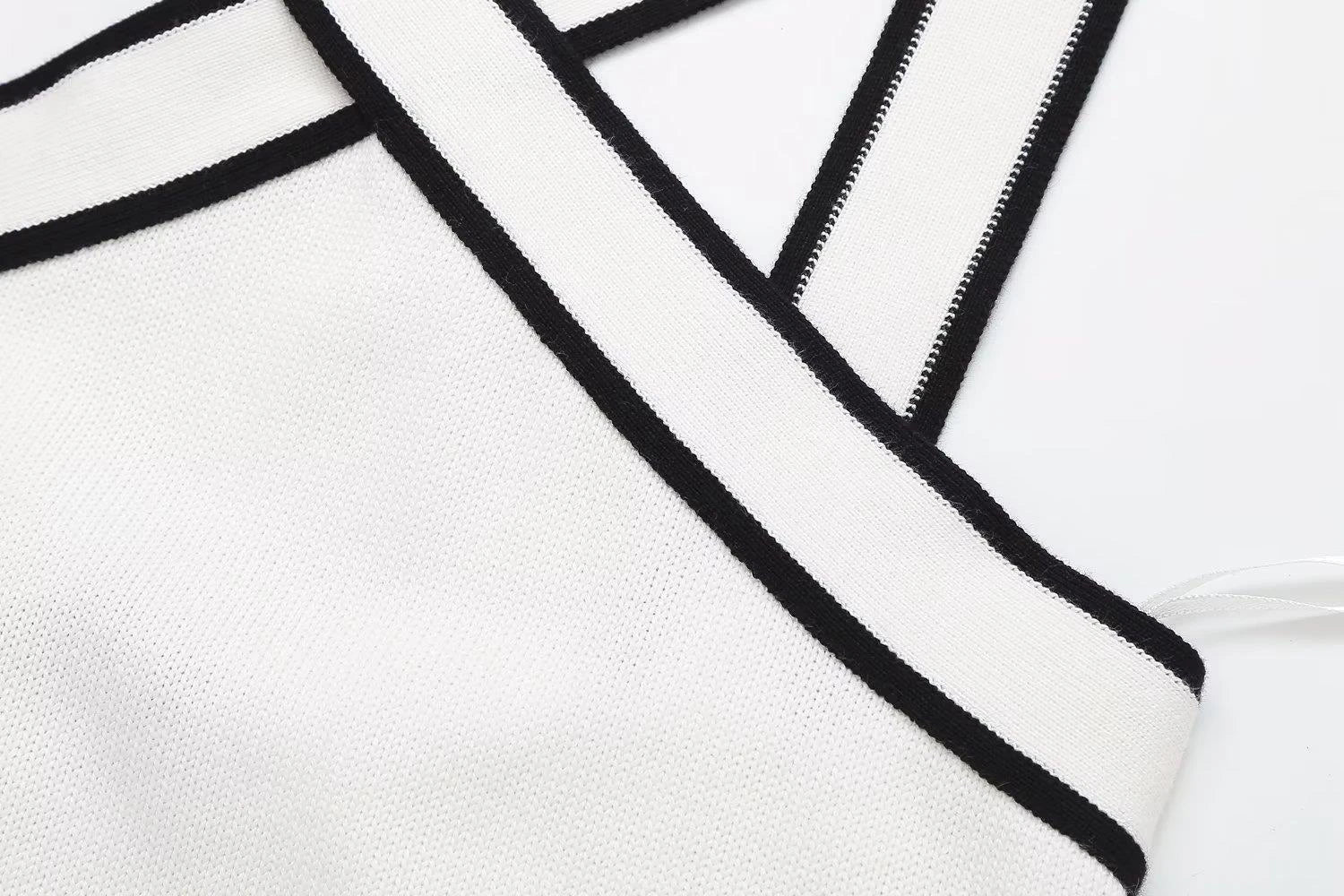 Contrast Colour Cross V-Neck Sling Top in Luxurious Chenille Fabric with Asymmetric Design