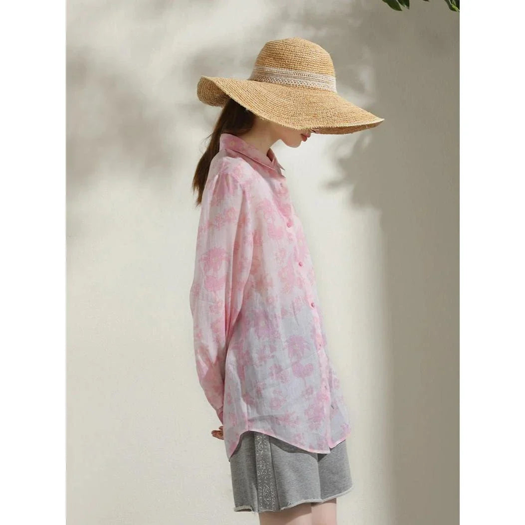 Elegant floral print ramie blouse for professional women in the UK