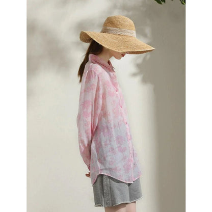 Elegant floral print ramie blouse for professional women in the UK