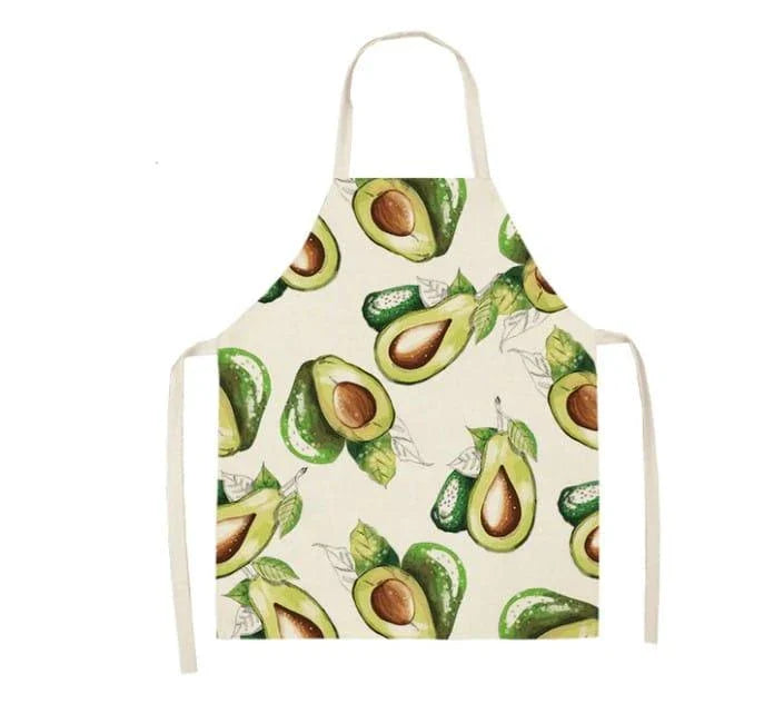 Stylish avocado-printed apron for British home cooks and bakers to protect their clothes while adding a touch of personality to the kitchen