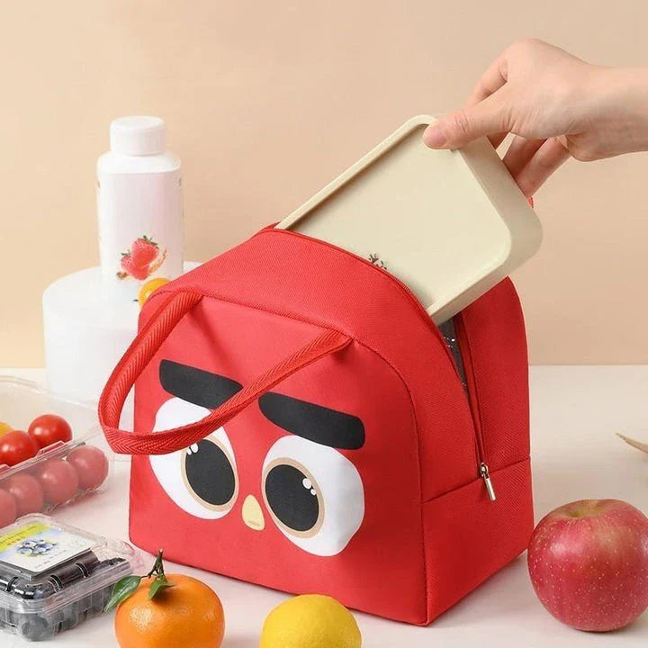 Cartoon animal-themed thermal lunch bag for children, made of durable Oxford cloth with insulated design and vibrant animal prints.