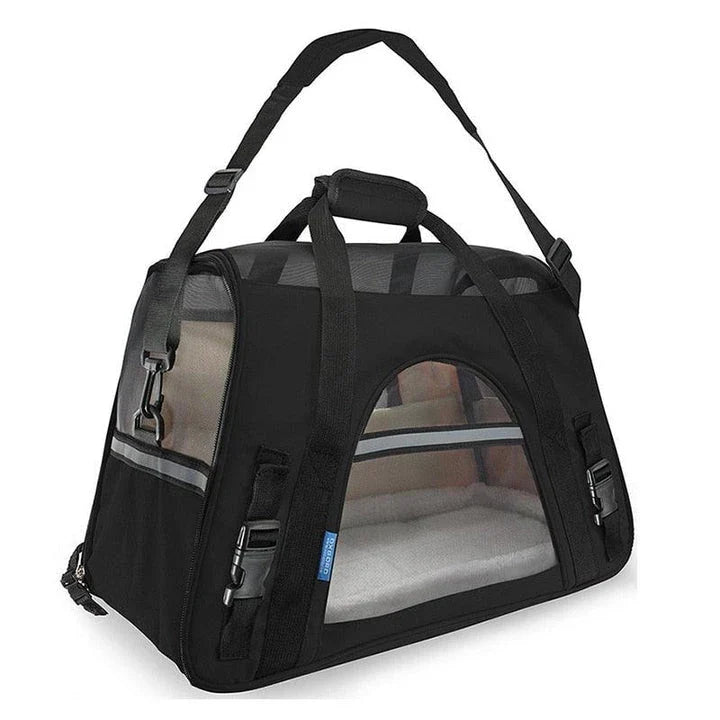 Portable pet carrier bag made of durable nylon with breathable mesh panels for your dog or cat's comfort during travel