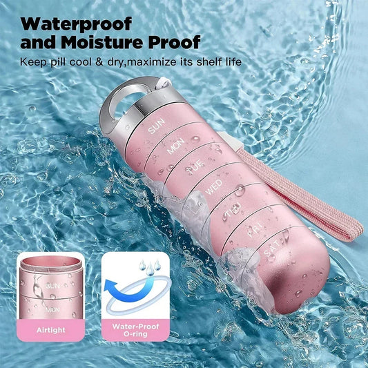 Portable Waterproof Metal Weekly Pill Box Organiser - Durable, Waterproof, and Compact Design