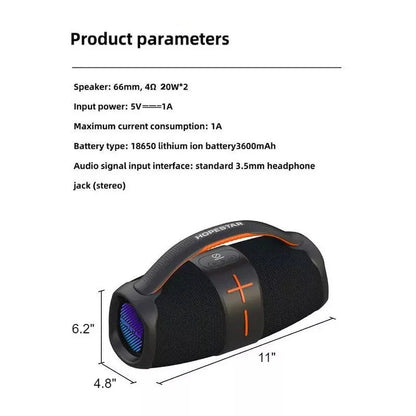 40W High-Power Portable Bluetooth Speaker with Dual Bass Radiators and Vibrant RGB Lighting