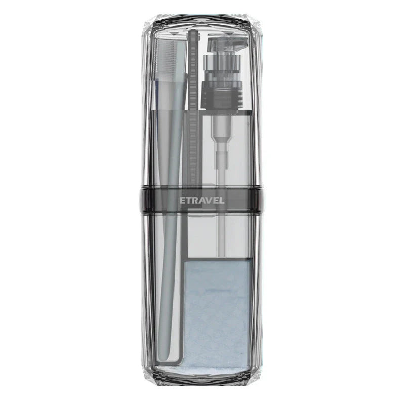 Premium Travel Toothbrush and Toiletry Organiser Set with separate compartments, leak-proof cups, and accessories