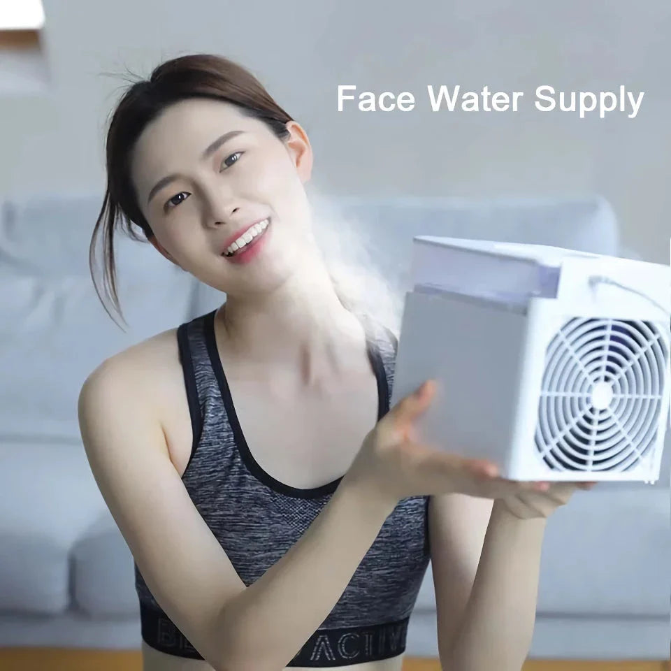 Portable USB air cooler with humidifier and LED lighting for personal cooling and comfort