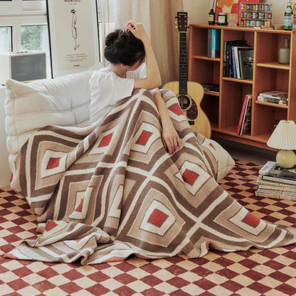 Luxurious Plaid Throw Blanket in Khaki, a cosy and stylish microfibre blanket with a vibrant Mediterranean-inspired design