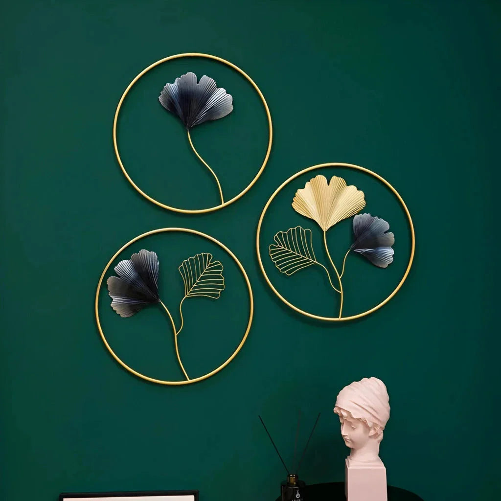 Sophisticated metal ginkgo leaf wall hanging with modern and elegant design, perfect for enhancing home decor.