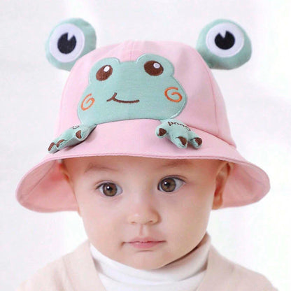 Charming frog-themed baby sun hat made from soft, breathable cotton with UPF 50+ sun protection