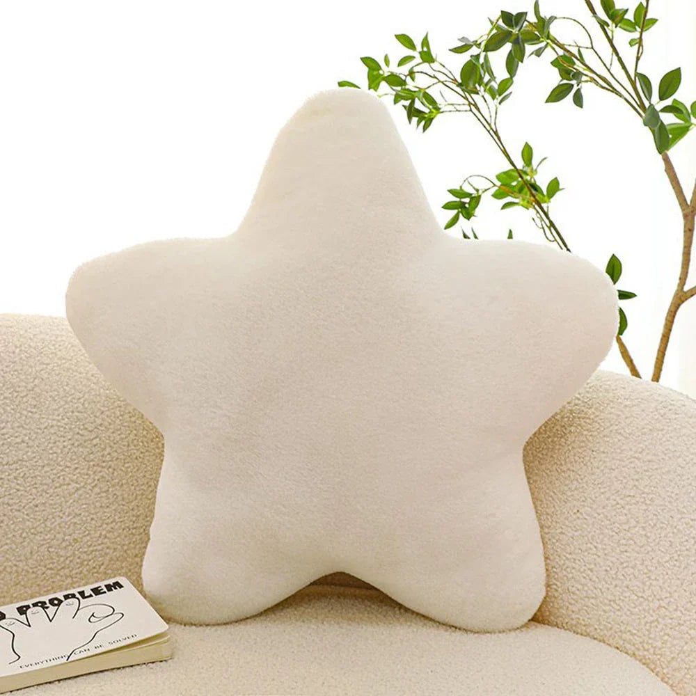 Cosy Star Throw Pillow - Soft, plush pentagon-shaped cushion in yellow, white, and pink colours for home décor and comfort